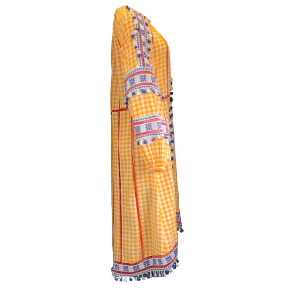 DODO BAR OR MUSTARD YELLOW EMBROIDERED GINGHAM PRINT ALEXA DRESS - Picture 2 of 6